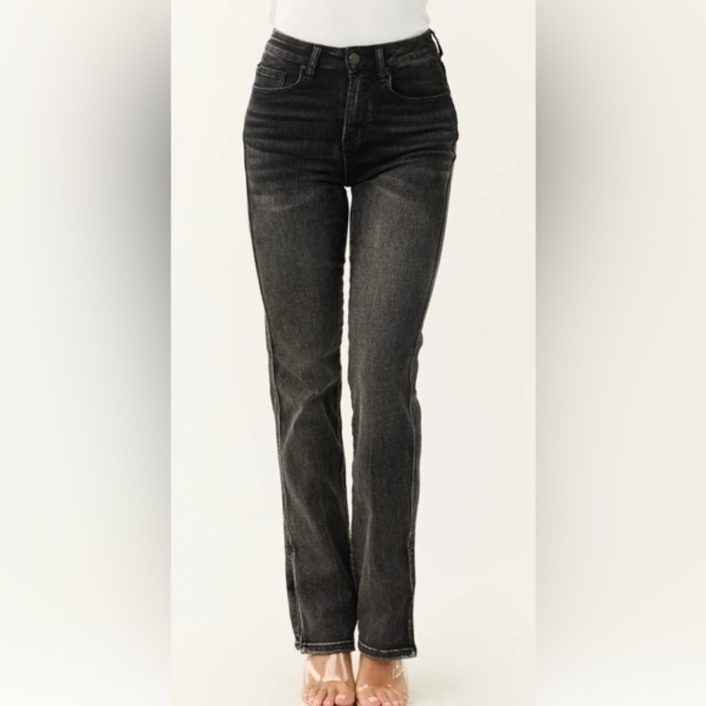 Risen Charcoal Distressed Straight Leg Women's Jeans